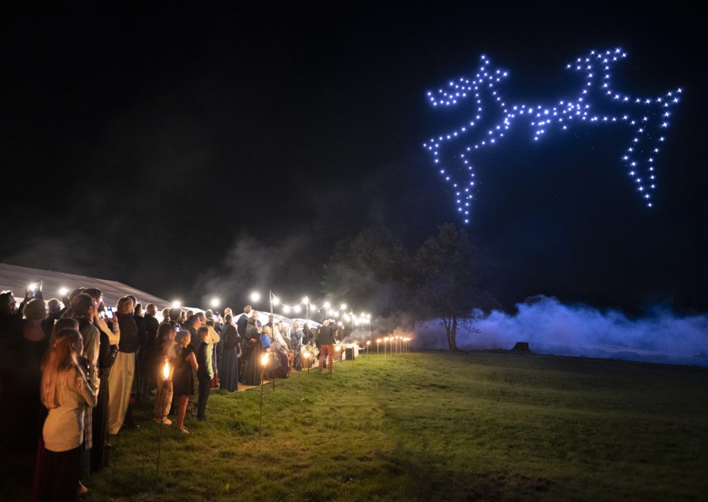 Drone show of two stags dancing